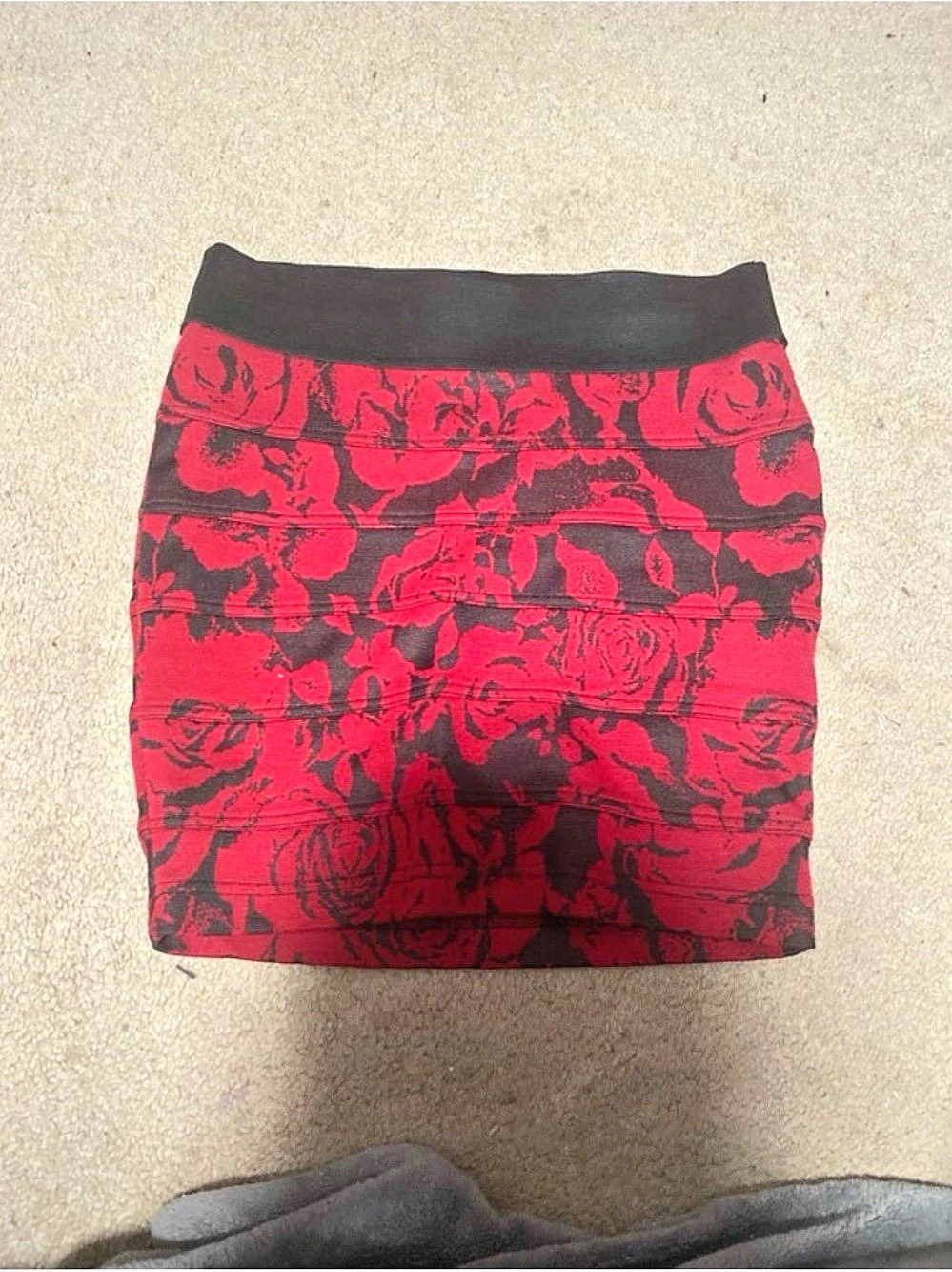 Floral Mini Skirt in Red & Black